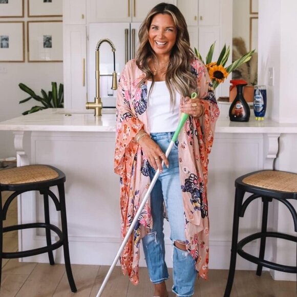 Women's Beach Cover up Swimsuit Kimono with Bohemian Floral Print, Loose Casual - Picture 4 of 8